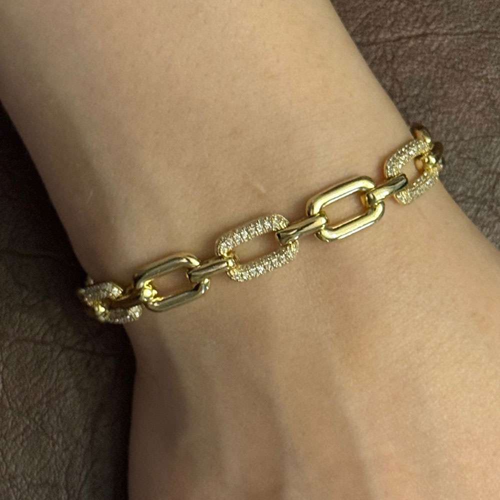 Modern Gold Link and Diamond Accent Bracelet