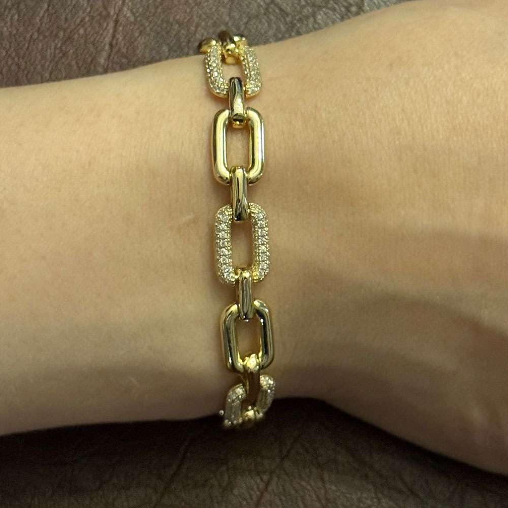 Modern Gold Link and Diamond Accent Bracelet