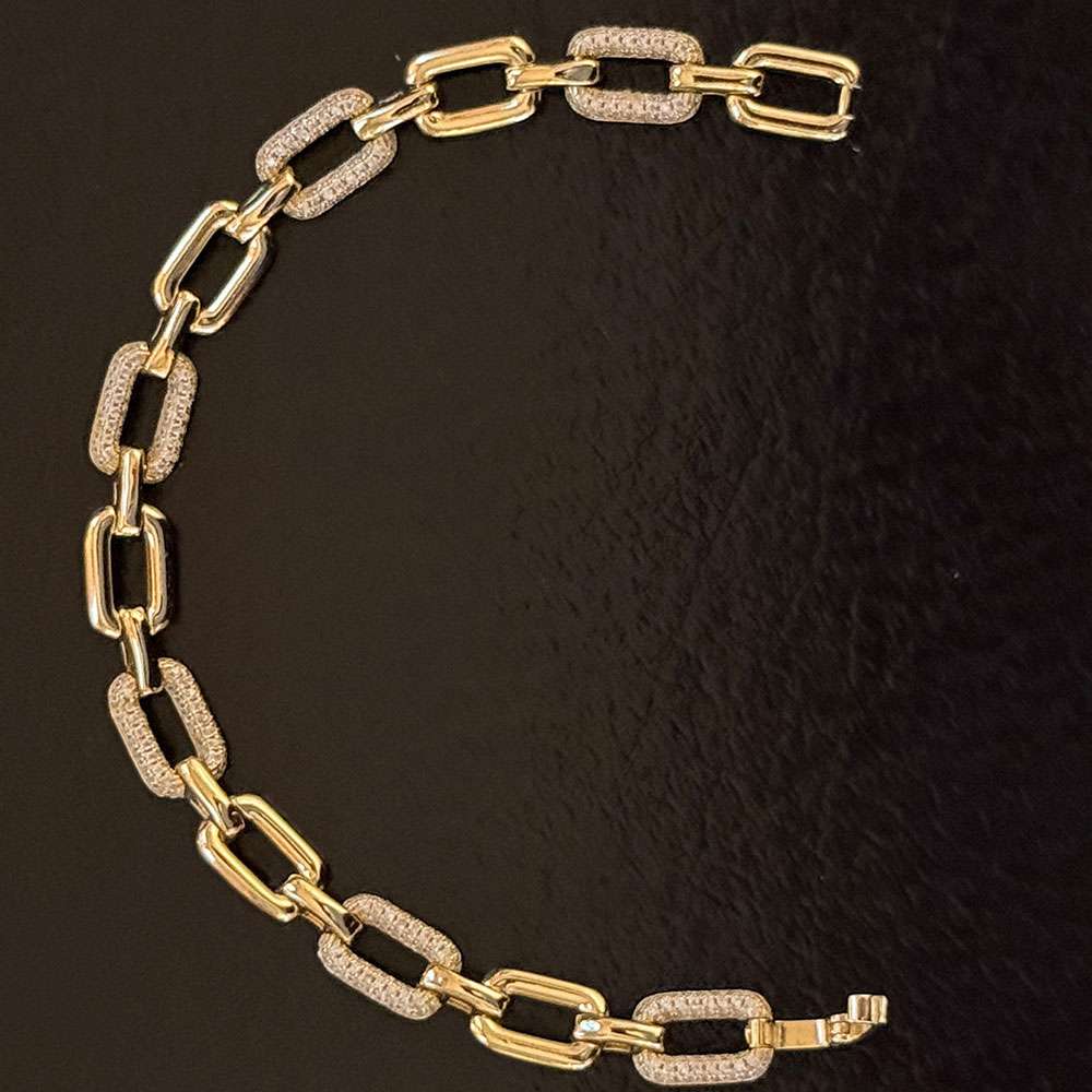 Modern Gold Link and Diamond Accent Bracelet