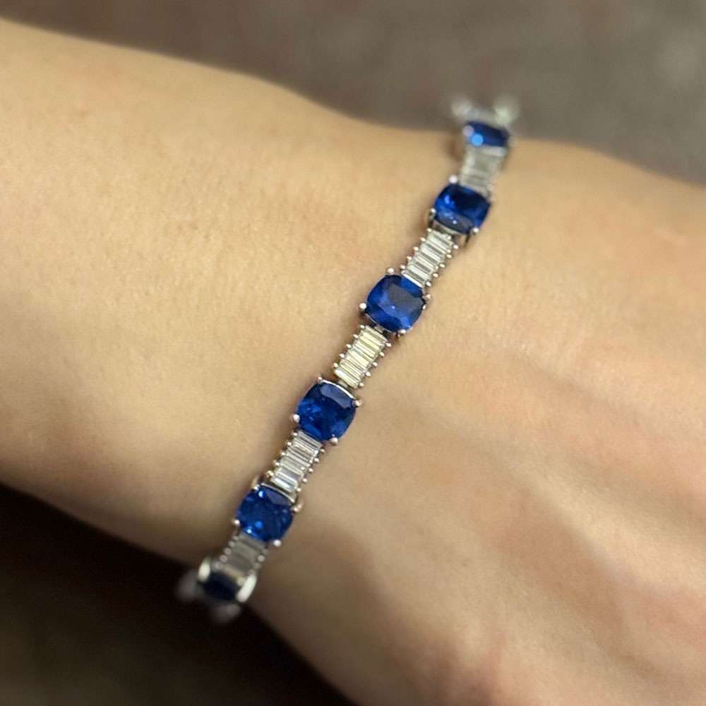 Sapphire & Baguette Crystal Tennis Bracelet